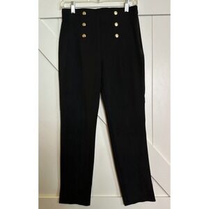 Ann Taylor Women's Sz 2 Legging Pants Black Sailor Style Button Front Side Zip‎